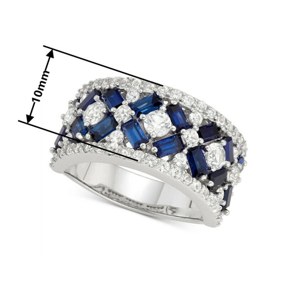 Splendid 925 Silver Diamond Sapphire Band - Picture 6 of 6